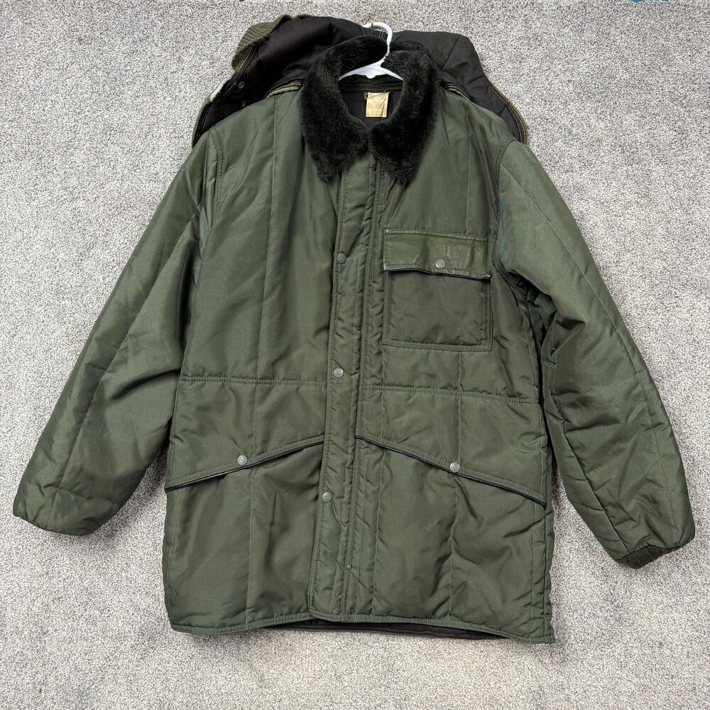 VTG 80s RefrigiWear Parka Mens L Green Insulated Hooded Workwear Gorpcore USA